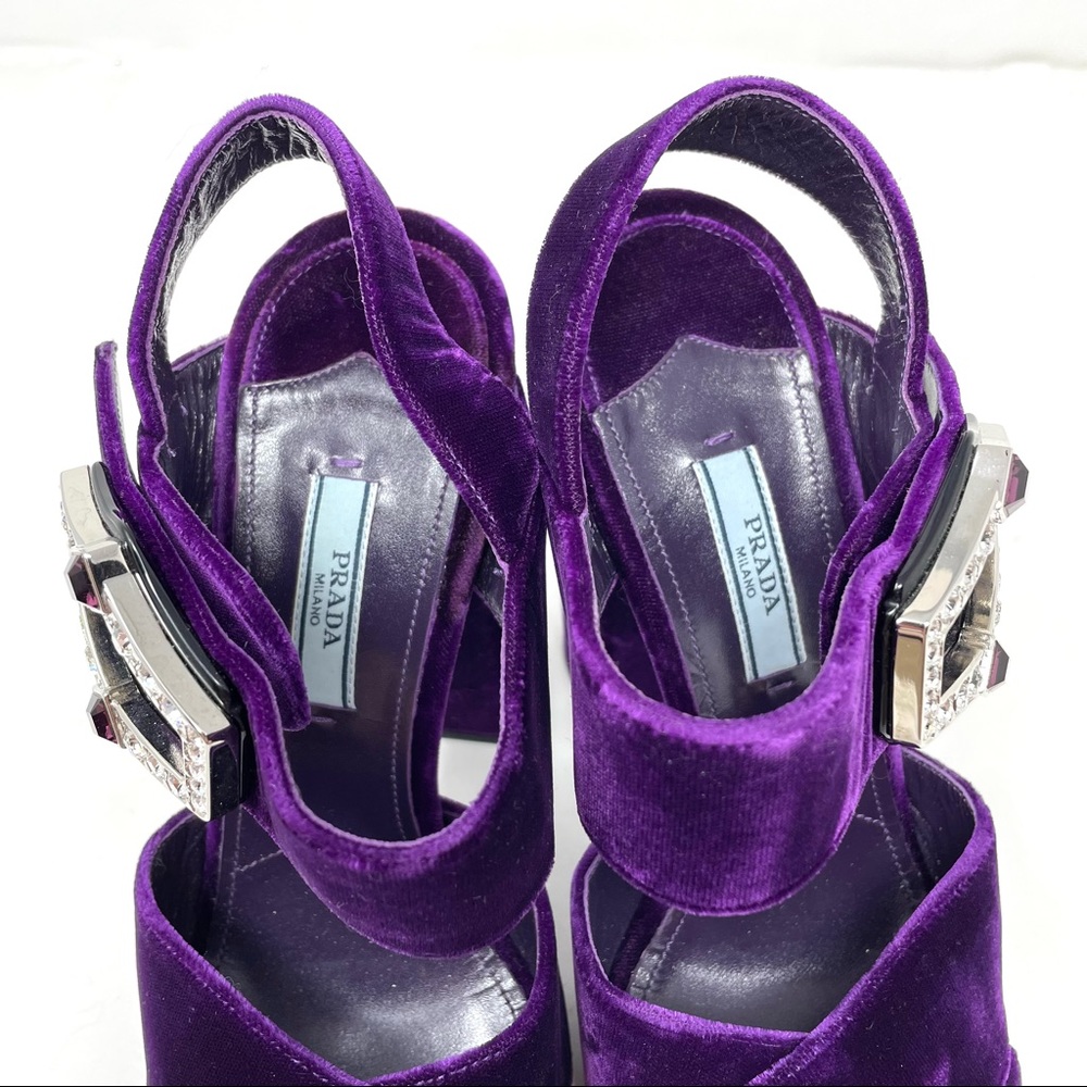 PRADA purple velvet platform sandals, made in Italy, size 37.5 - Picture 13 of 16
